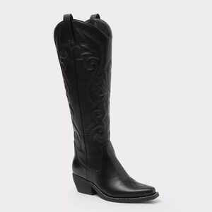 Wild Fable Women's Kenzie Jet Black Wide Calf Western Boots Size 5.5